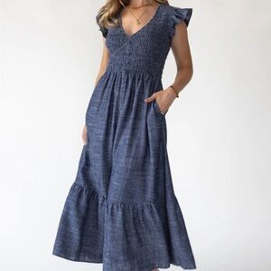 Ivanah Navy smocked maxi dress